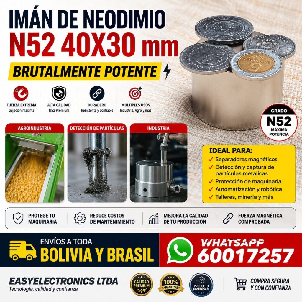 Imán de Neodimio Cilíndrico 40 x 30 mm – Alta Fuerza para Industria y Agro