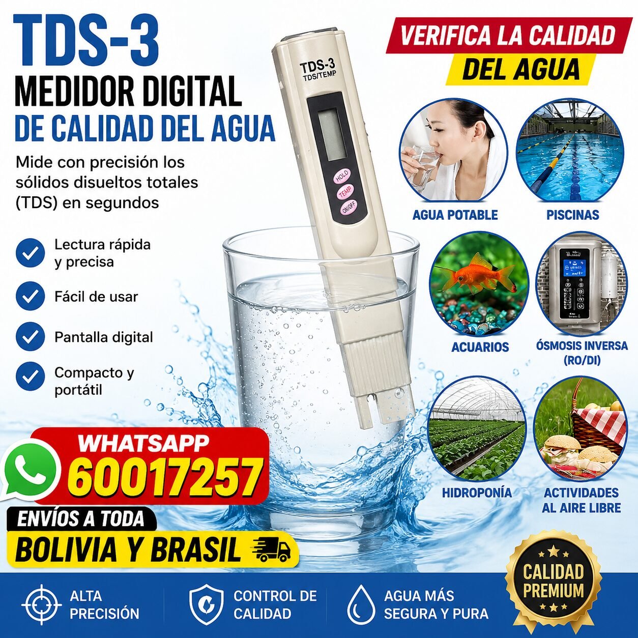 TDS-3 Aparato Digital de Evaluación de Calidad del Agua