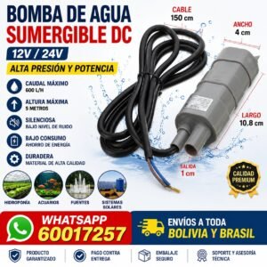 Bomba de agua sumergible DC 5m 12V/24V 600L/H alta presión
