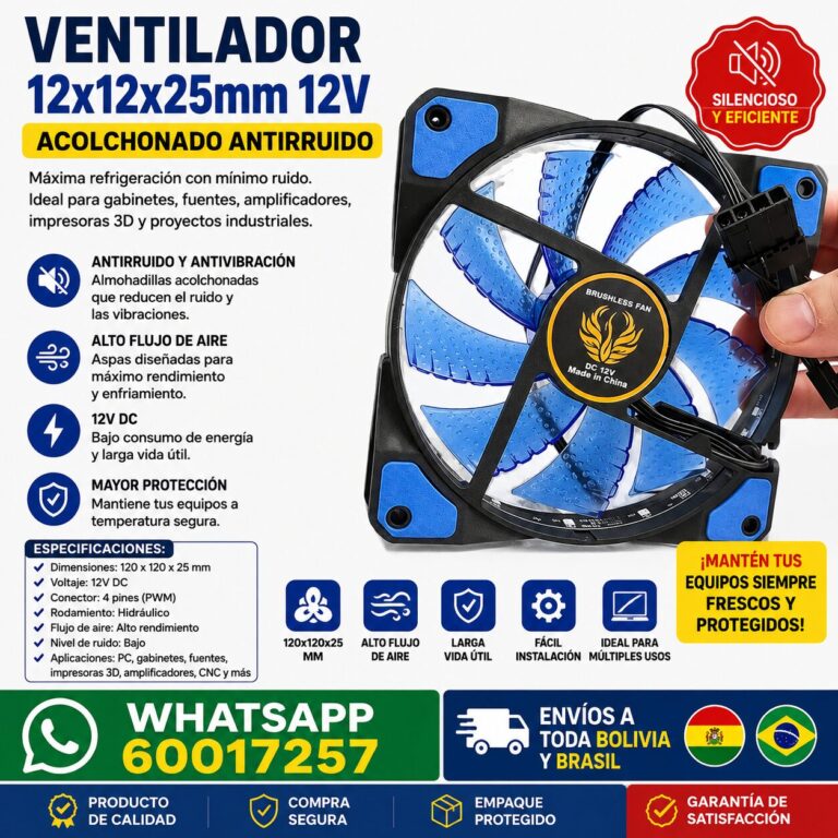 Ventilador 12025 12V 120 x 120 x 25 mm con Almohadillas Antivibración - vista 2