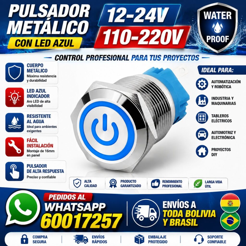 Pulsador con LED Metálico 16 mm Resistente al Agua – Botón con Anillo Iluminado 12-24V o 110-220V 11 Pulsador con LED Metálico 16 mm Resistente al Agua – Botón con Anillo Iluminado 12-24V o 110-220V