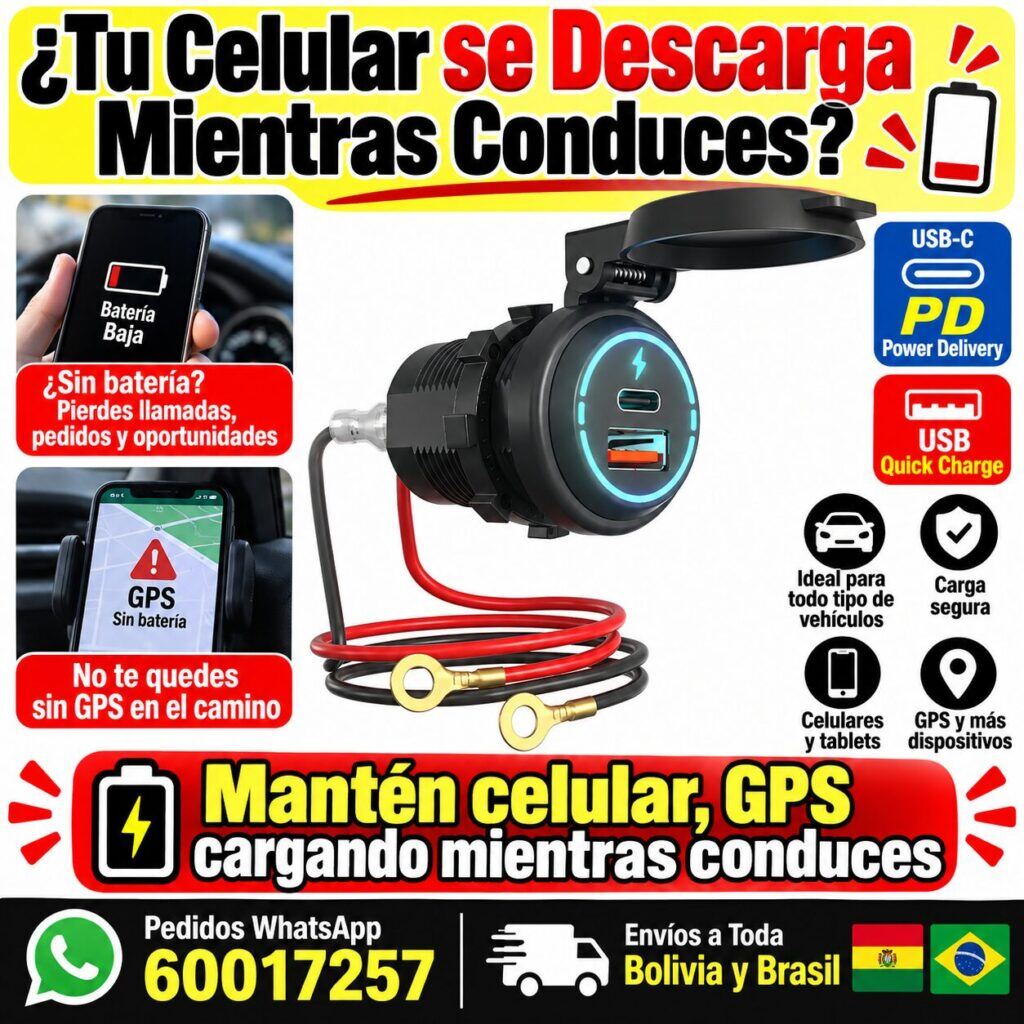 Cargador de Auto USB-C PD + USB Quick Charge – Carga Rápida en el Vehículo