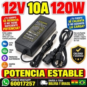 🔌💪 Adaptador 12V 10A de alto rendimiento Estabilidad total para tus dispositivos más exigentes 💡🔋