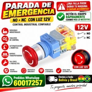 INICIO 7 Interruptor botón parada de emergencia LED 12v color Rojo 22 mm LAY37-11ZSD NO + NC