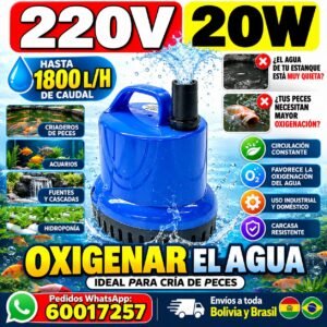 🐟 ¿Falta circulación en tu criadero? Bomba Sumergible 220V 20W 1800L/H – Ayuda a Oxigenar el Agua