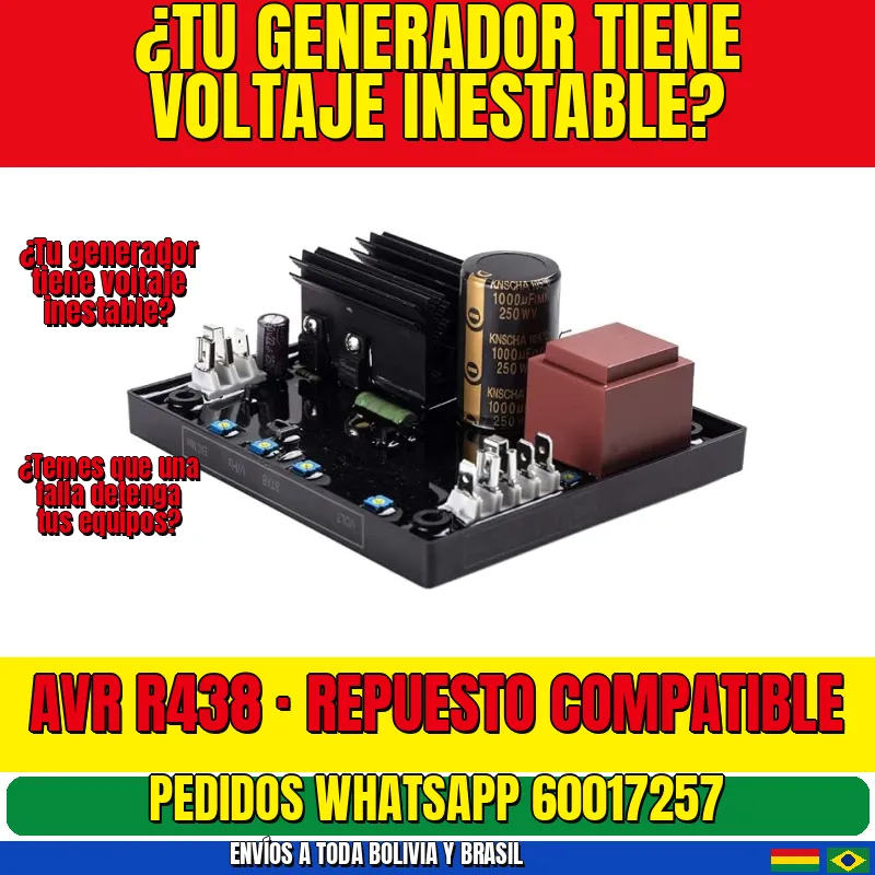 ⚡ AVR R438 LEROY-SOMER: voltaje estable y reparación segura para generadores compatibles 21 AVR R438 - El AVR R438 ataca la falla correcta cuando el problema está en la regulación de voltaje del alternador: corrige la excitación, ayuda a recuperar tensión estable y p