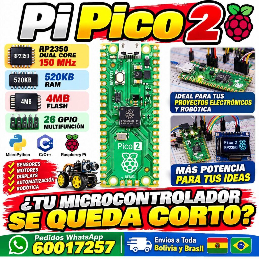 Raspberry Pi Pico 2 con Microcontrolador RP2350 – Placa de Desarrollo con 520 KB de SRAM y 4 MB de Flash para MicroPython y C/C++