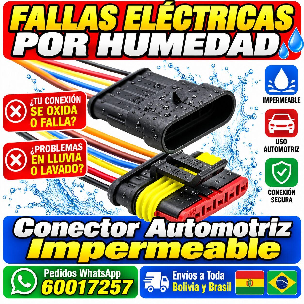Conector Automotriz Impermeable de 4 Pines Macho y Hembra con Cable de 10 cm