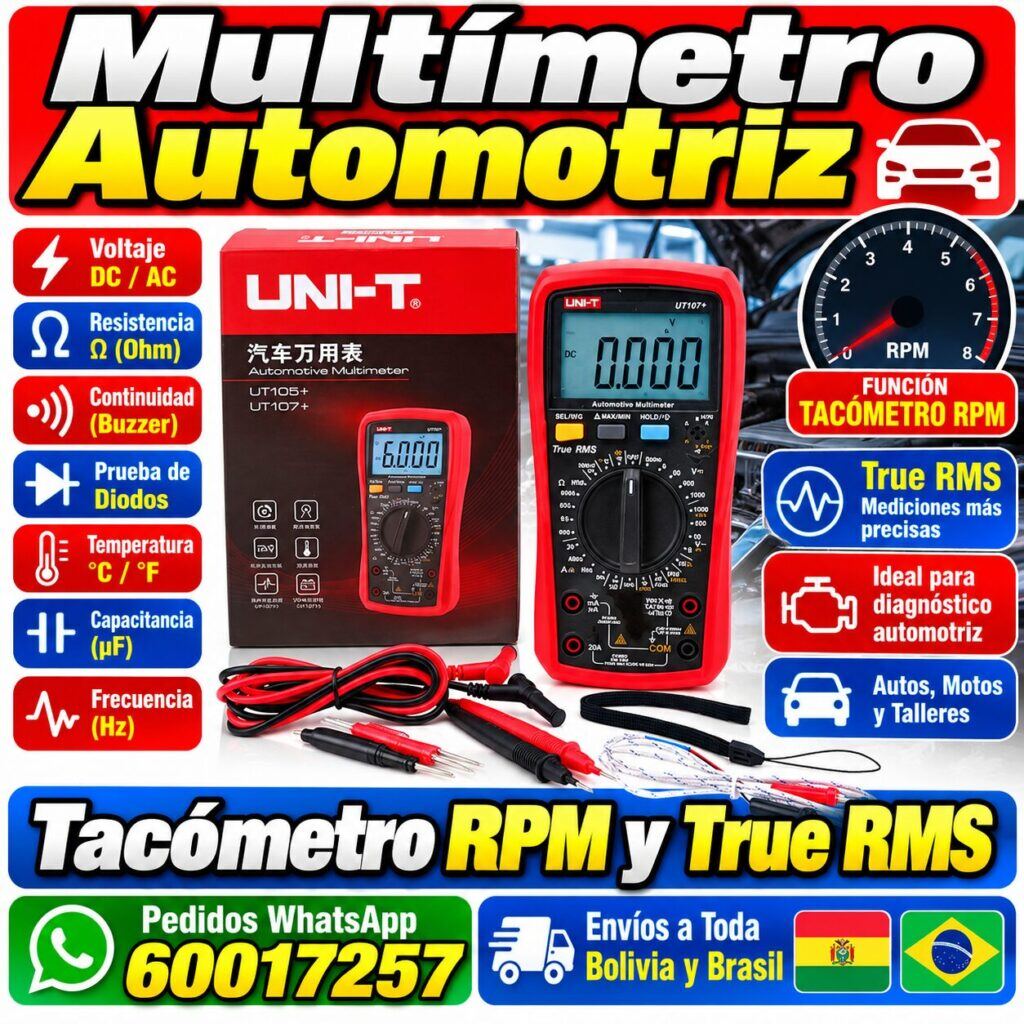Tester Automotriz UNI-T UT107+ – Multímetro True RMS con Tacómetro RPM y VFC para Taller 46 Tester Automotriz UNI-T UT107+ – Multímetro True RMS con Tacómetro RPM y VFC para Taller