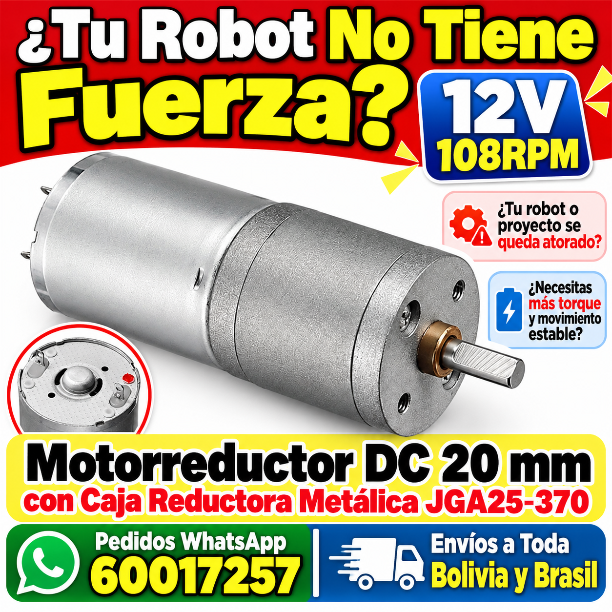 Motorreductor DC 20 mm con caja reductora metálica medidas 66.2 mm x 19.5 mm Motorreductor DC 20 mm con caja reductora metálica medidas 66.2 mm x 19.5 mm
