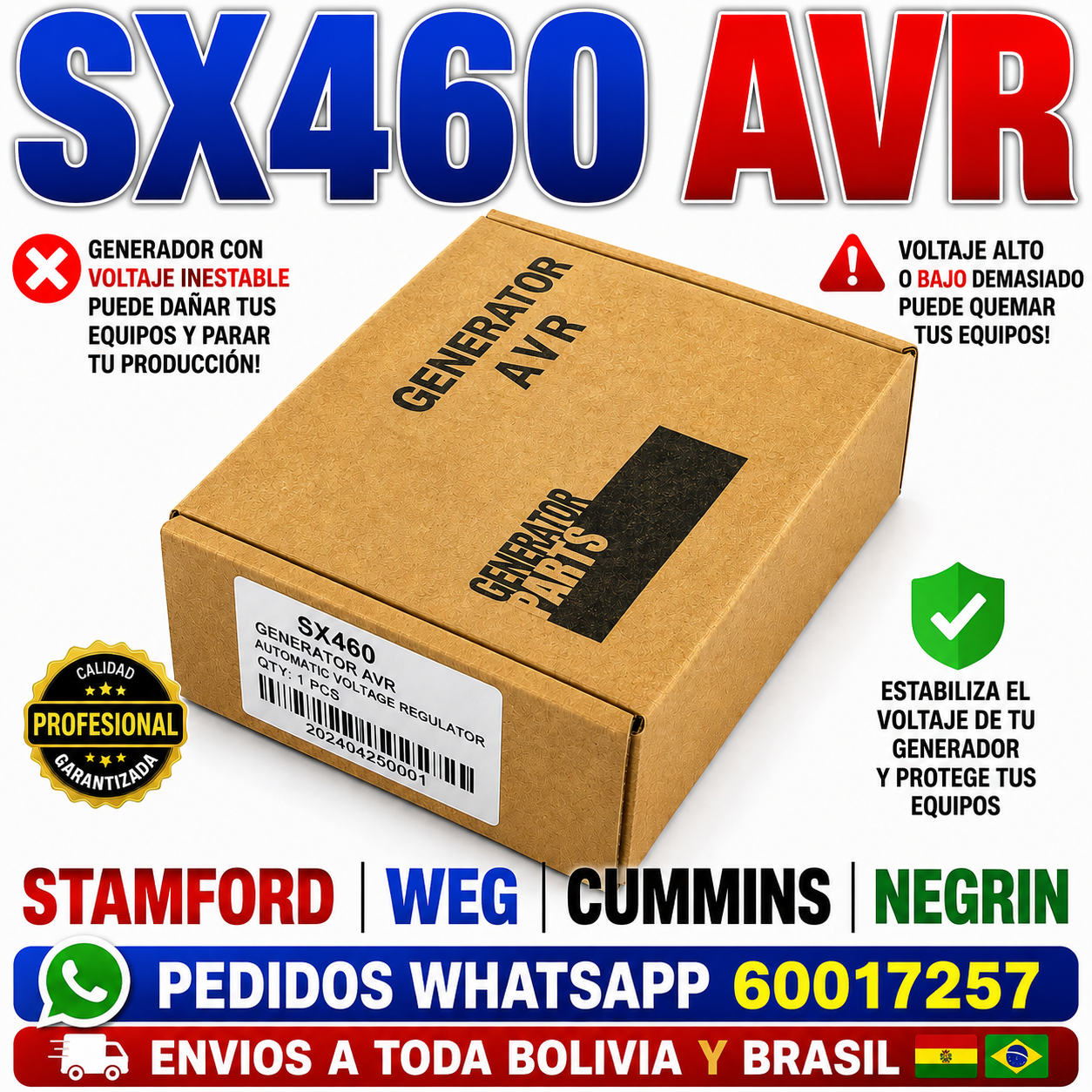 AVR SX460 regulador automático de voltaje para generador Stamford en Bolivia
