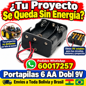 Portapilas 6 AA doble capa 3x2 con cable rojo y negro 9V