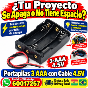 Portapilas 3 AAA con cable rojo y negro salida 4.5V