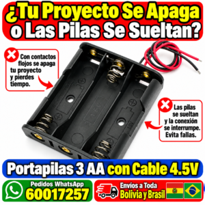 INICIO 7 Portapilas 3 AA con cable rojo y negro salida 4.5V