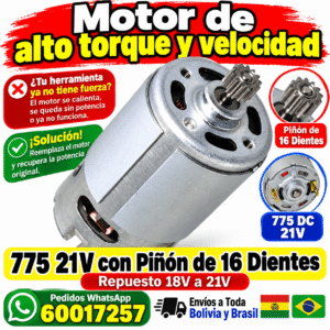 😢 ¿El Carrito de Tu Hijo o Tu Taladro Dejó de Girar? Motor 775 21V con Piñón de 16 Dientes – Repuesto 18V a 21V