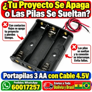 Portapilas 3 AA con cable rojo y negro salida 4.5V